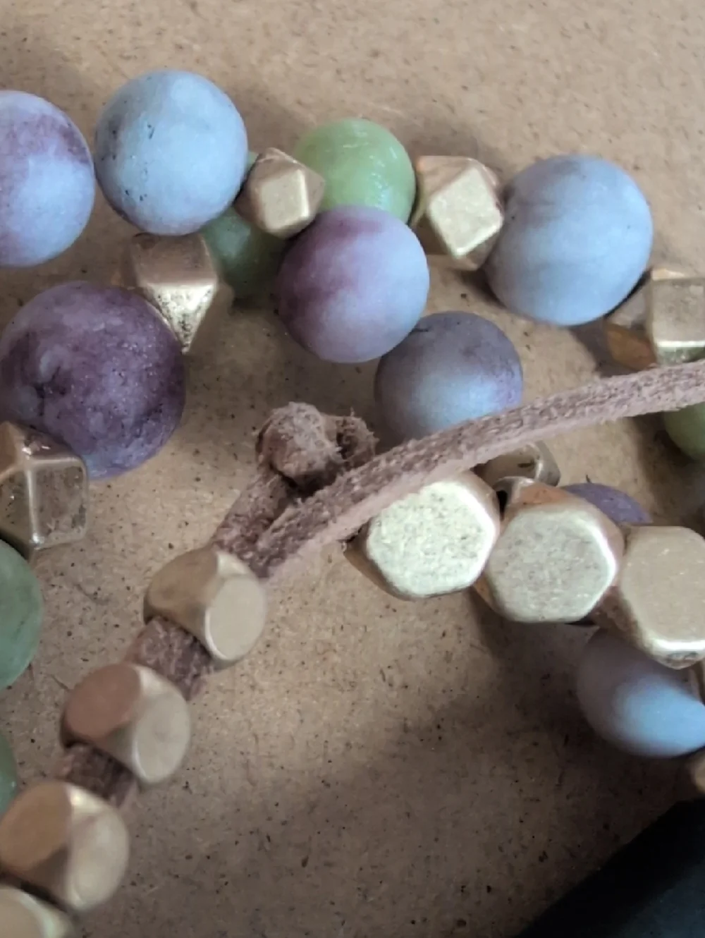 Matte Bead Stretch Bracelet Set with Gold Accents - Green & Purple